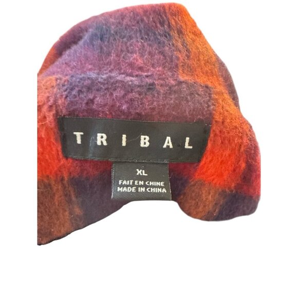 Tribal Plaid Wool Blend Jacket Button Up Lined Purple Orange Fall Size XL EUC - Picture 6 of 8